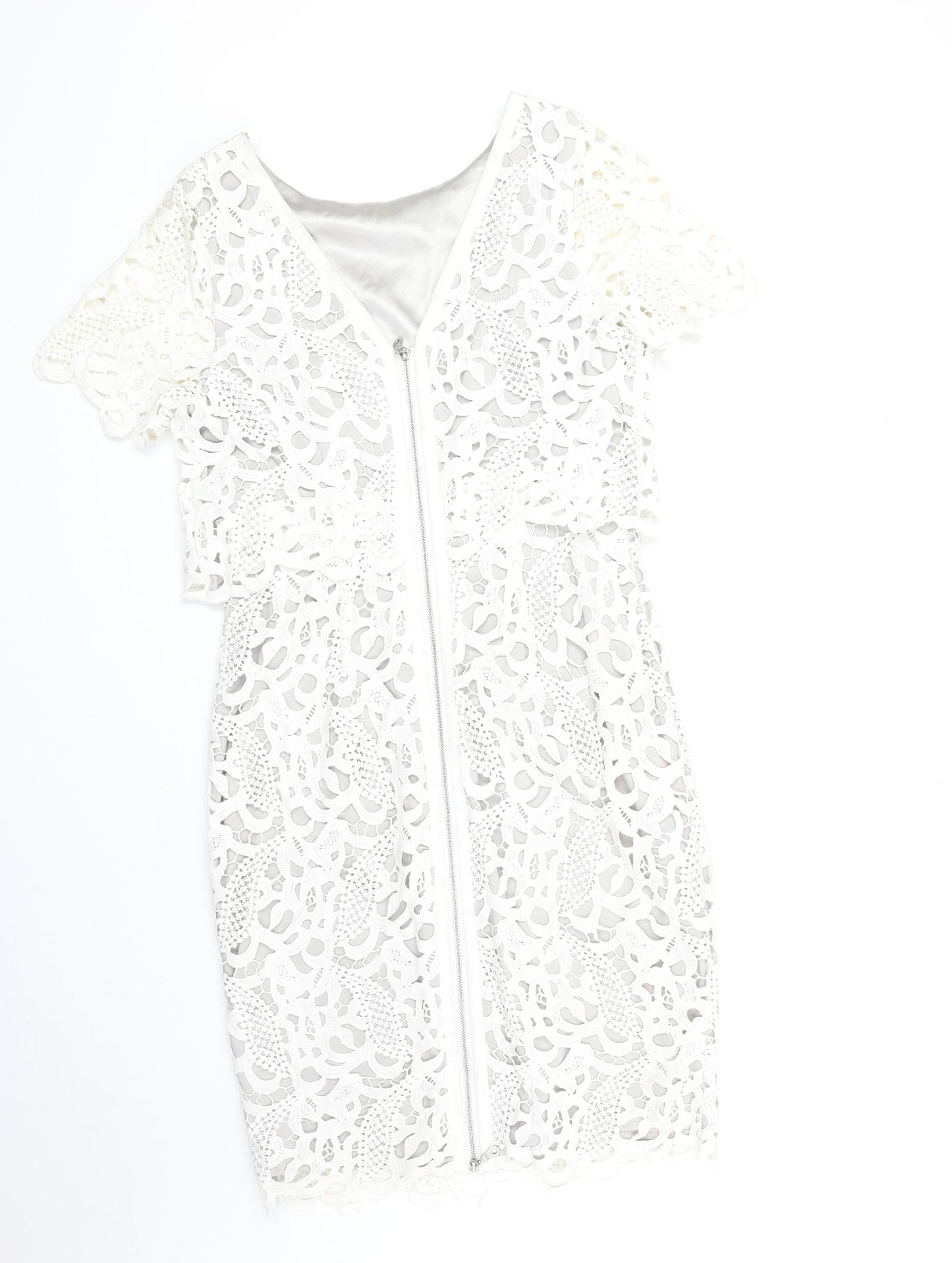 Mint Velvet Womens Ivory Geometric Cotton Shift Size 10 Round Neck Zip