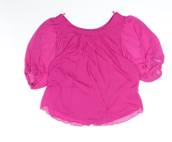 New Look Womens Pink Polyester Basic Blouse Size 6 Round Neck