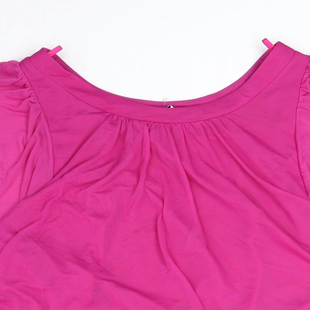 New Look Womens Pink Polyester Basic Blouse Size 6 Round Neck