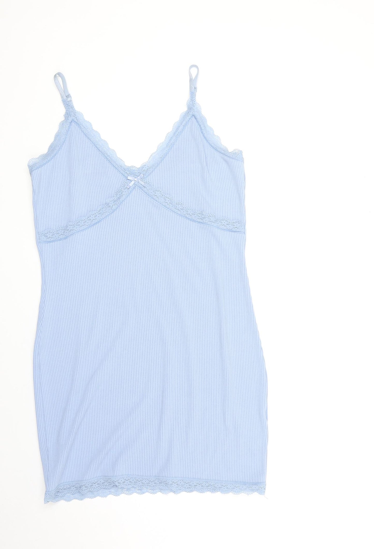 Divided Womens Blue Solid Polyester Cami Dress Size L - Ribbed, Lace Trim