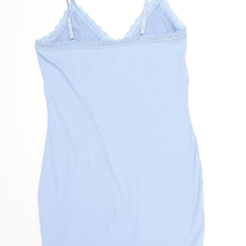 Divided Womens Blue Solid Polyester Cami Dress Size L - Ribbed, Lace Trim