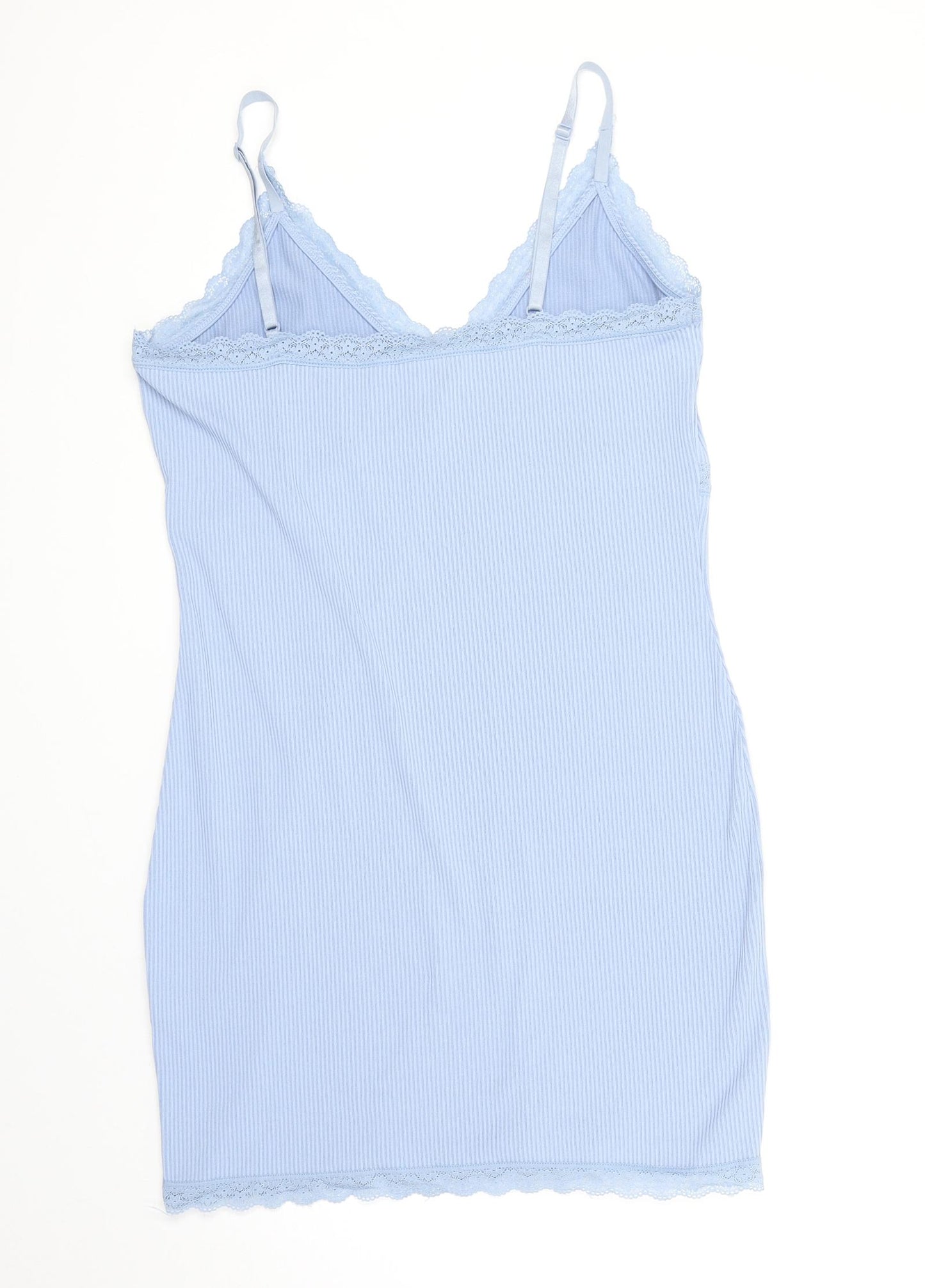 Divided Womens Blue Solid Polyester Cami Dress Size L - Ribbed, Lace Trim