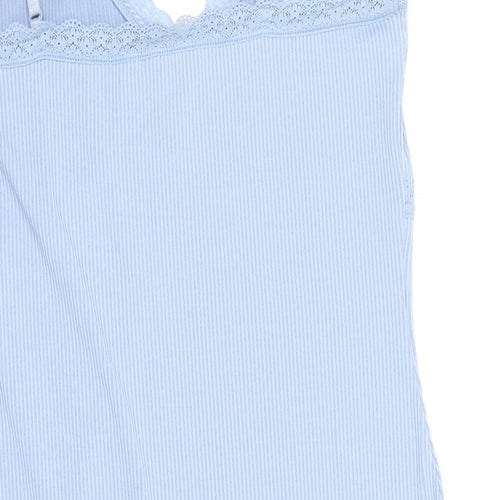 Divided Womens Blue Solid Polyester Cami Dress Size L - Ribbed, Lace Trim