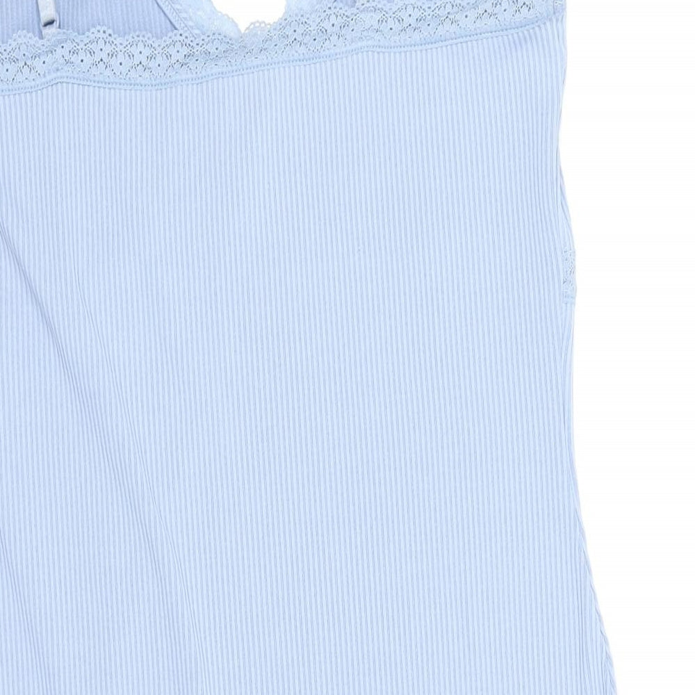 Divided Womens Blue Solid Polyester Cami Dress Size L - Ribbed, Lace Trim