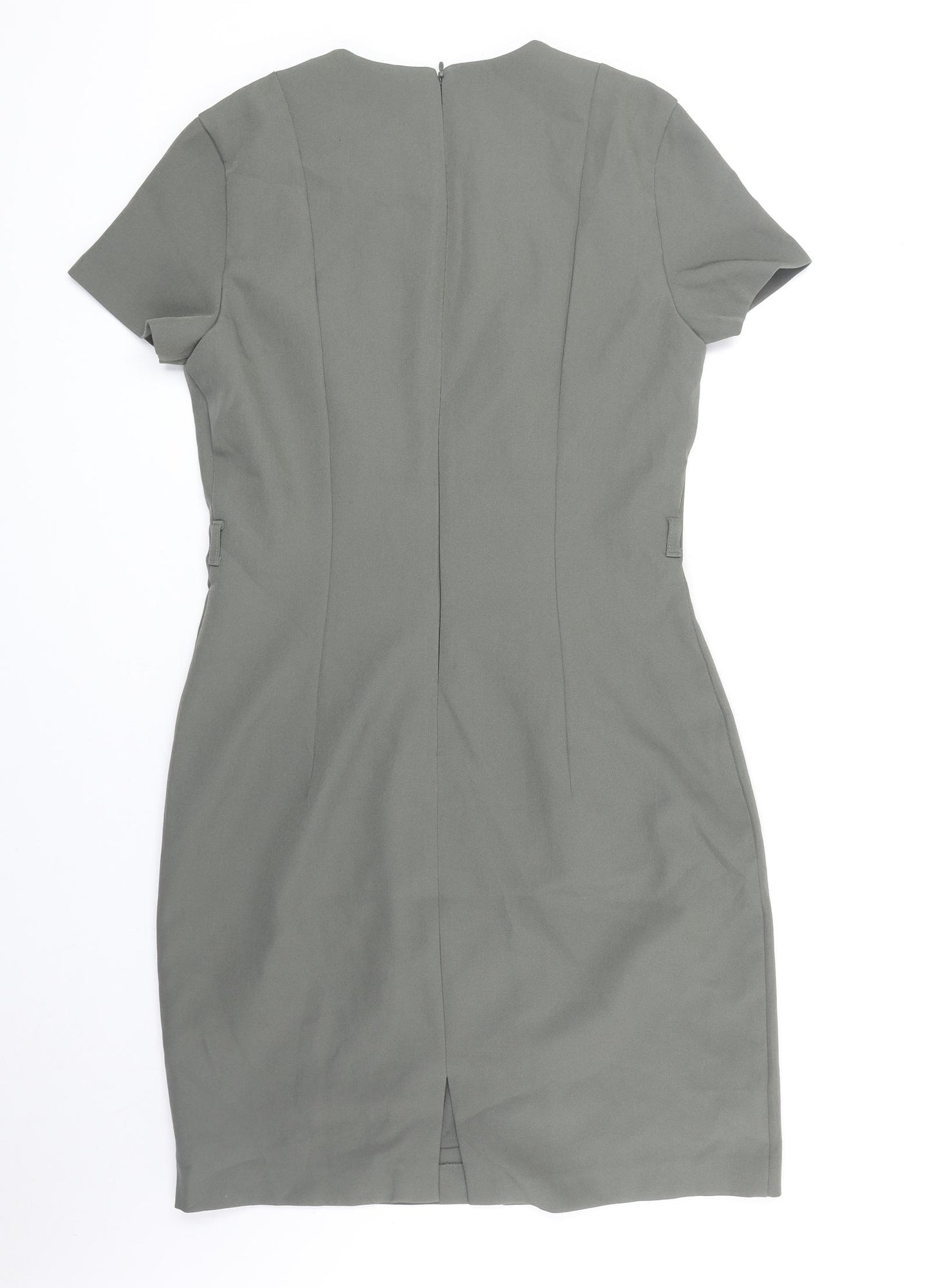 H&M Womens Green Polyester Shift Size 12 Round Neck Zip