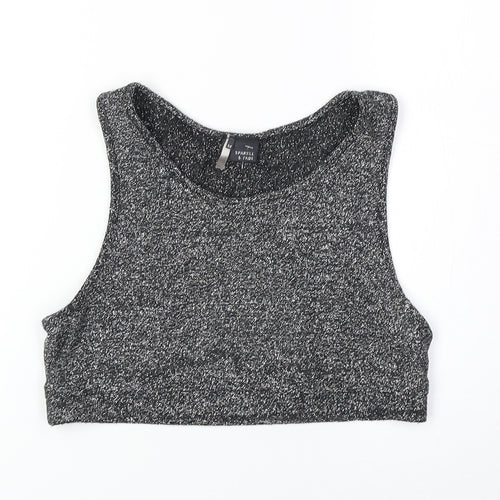 Sparkle & Fade Womens Black Polyester Cropped Tank Size M Scoop Neck - Cut Out Back Detail