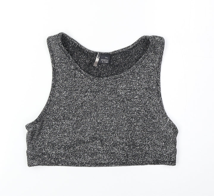 Sparkle & Fade Womens Black Polyester Cropped Tank Size M Scoop Neck - Cut Out Back Detail