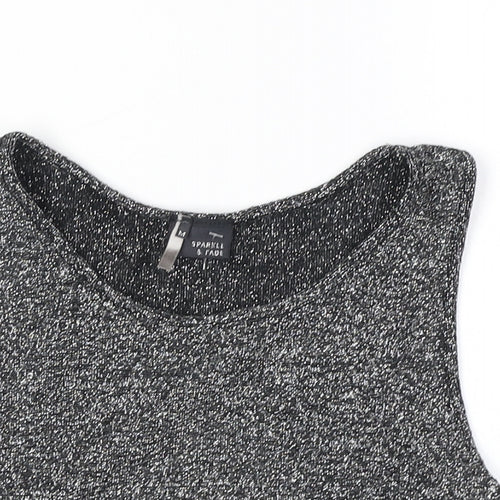 Sparkle & Fade Womens Black Polyester Cropped Tank Size M Scoop Neck - Cut Out Back Detail