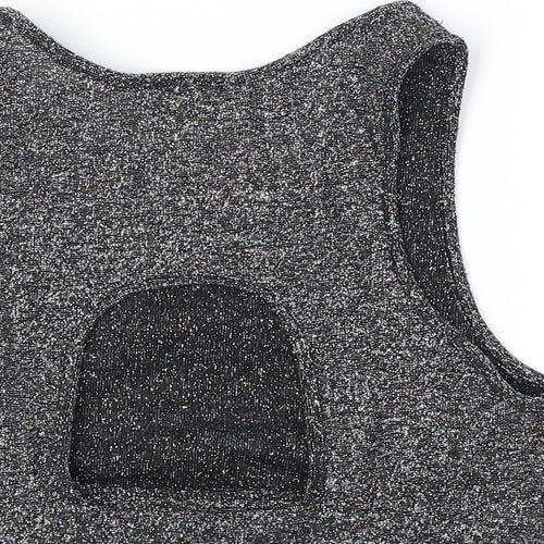 Sparkle & Fade Womens Black Polyester Cropped Tank Size M Scoop Neck - Cut Out Back Detail