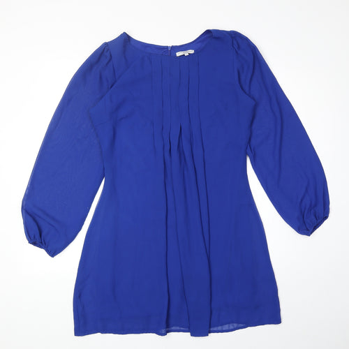 New Look Womens Blue Polyester A-Line Size 10 Round Neck Zip