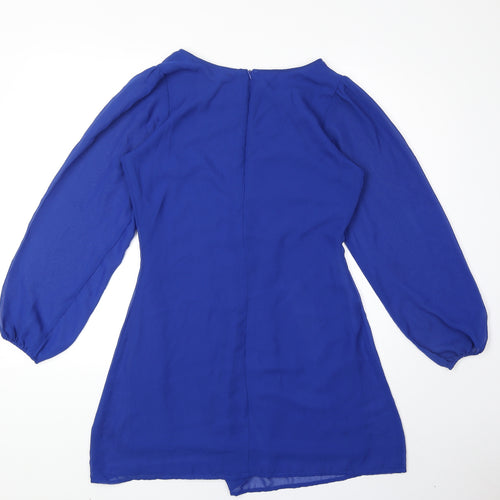 New Look Womens Blue Polyester A-Line Size 10 Round Neck Zip