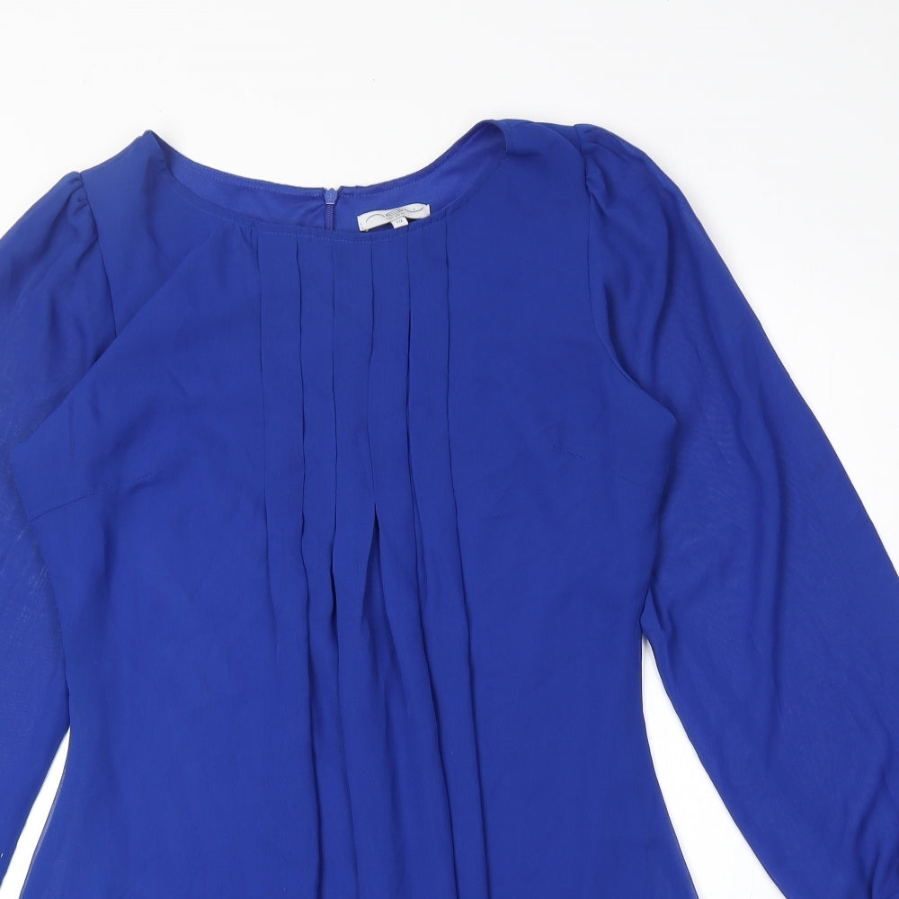 New Look Womens Blue Polyester A-Line Size 10 Round Neck Zip