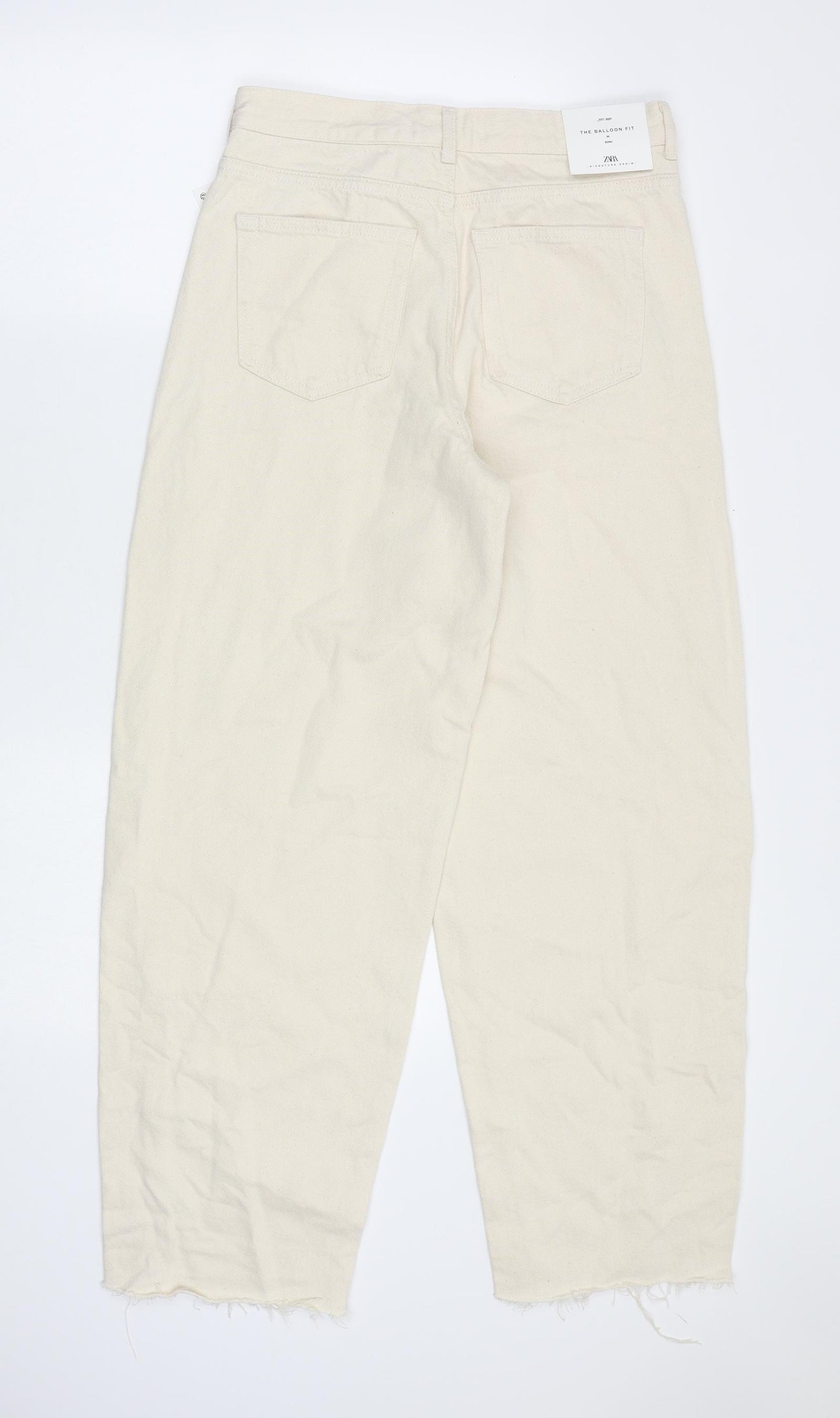 Zara Womens Beige Cotton Straight Jeans Size 8 Regular Zip