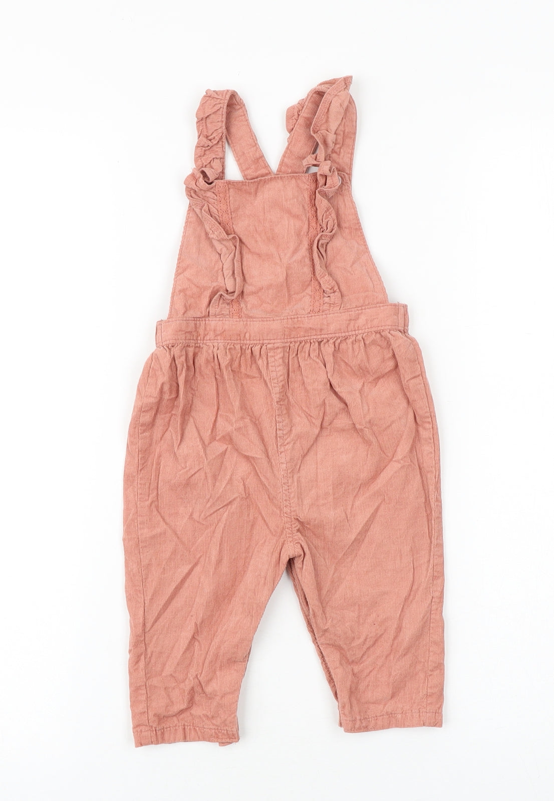 Marks and Spencer Baby Pink 100% Cotton Dungaree Outfit/Set Size 9-12 Months Button