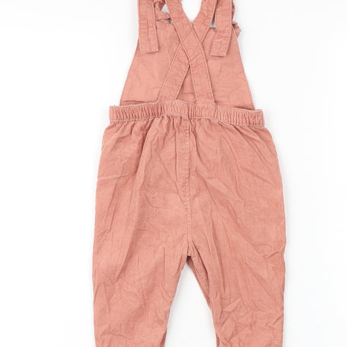 Marks and Spencer Baby Pink 100% Cotton Dungaree Outfit/Set Size 9-12 Months Button