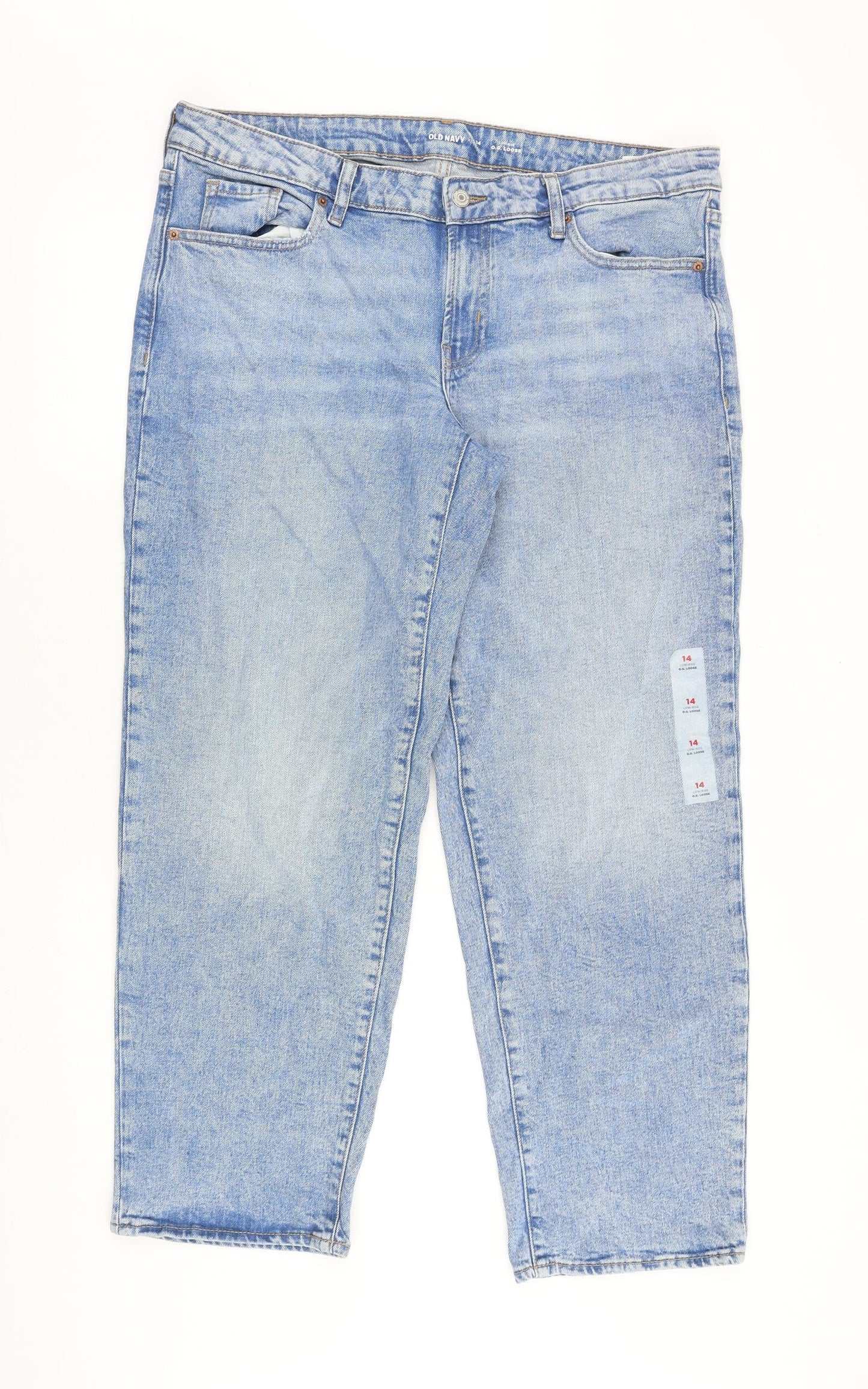 Old Navy Womens Blue Cotton Straight Jeans Size 14 Regular Zip - Loose Fit
