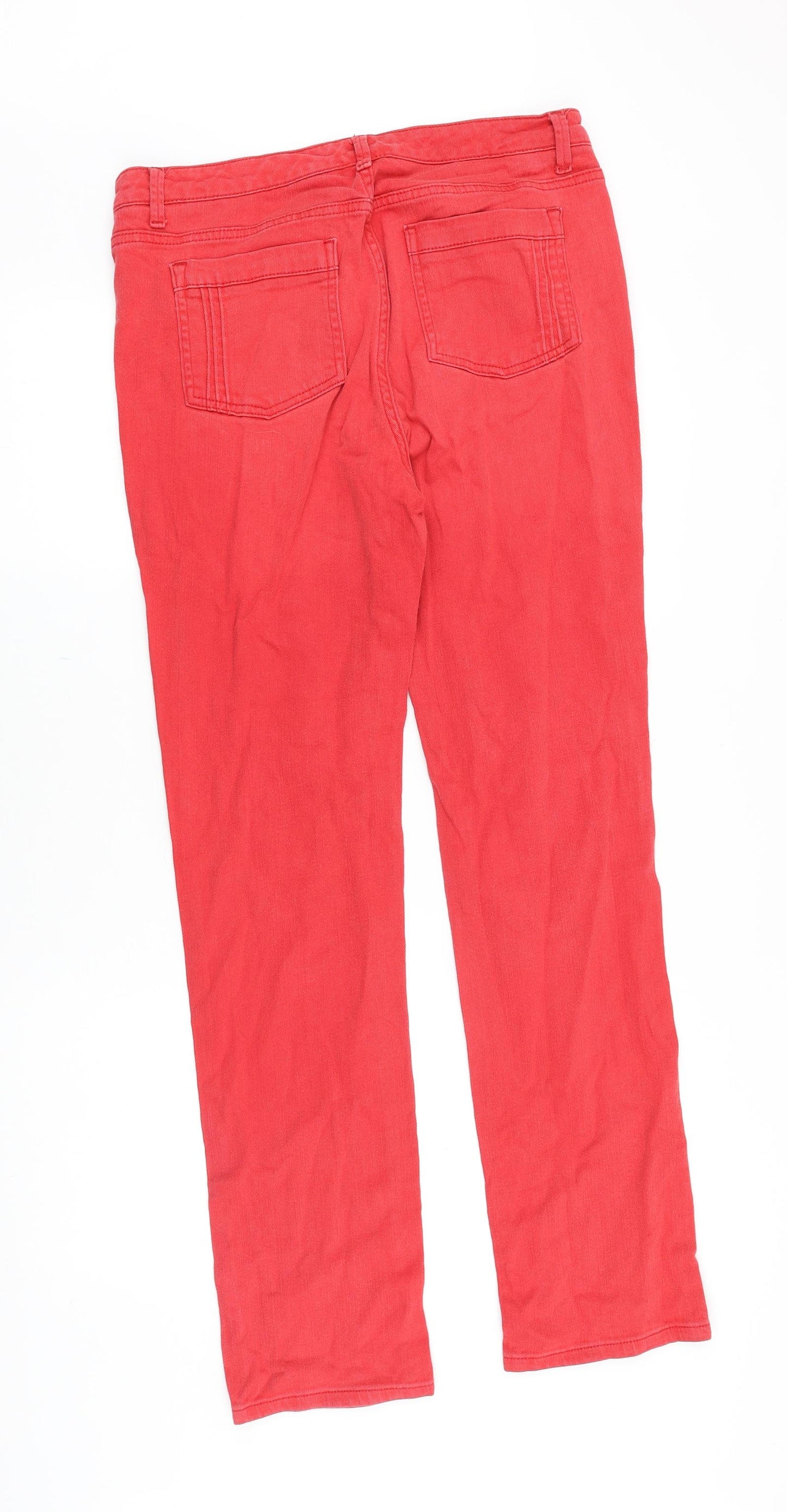 Marks and Spencer Womens Red Cotton Straight Jeans Size 14 Slim Zip