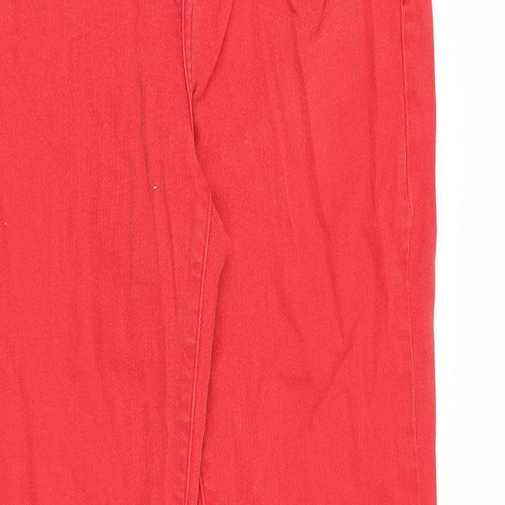 Marks and Spencer Womens Red Cotton Straight Jeans Size 14 Slim Zip