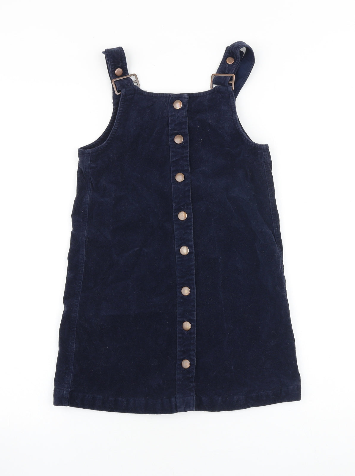 Marks and Spencer Girls Blue Cotton Pinafore/Dungaree Dress Size 8-9 Years Square Neck Buckle