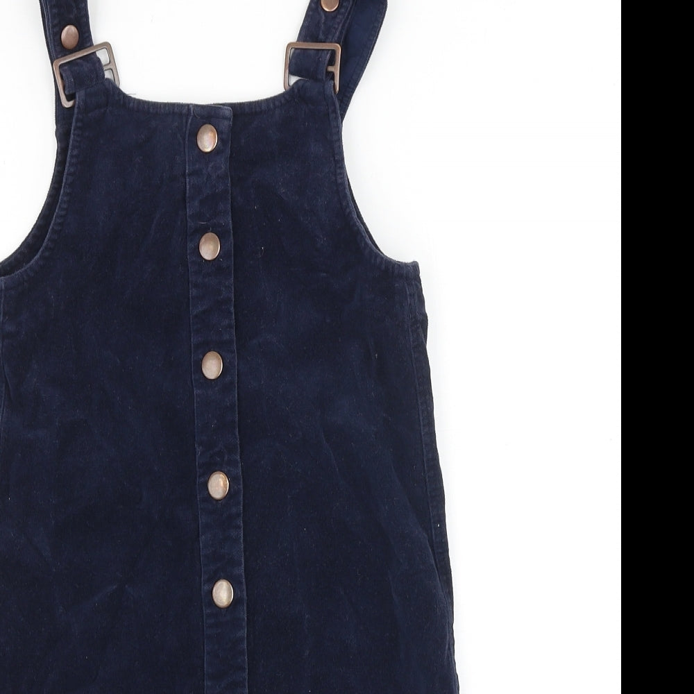 Marks and Spencer Girls Blue Cotton Pinafore/Dungaree Dress Size 8-9 Years Square Neck Buckle