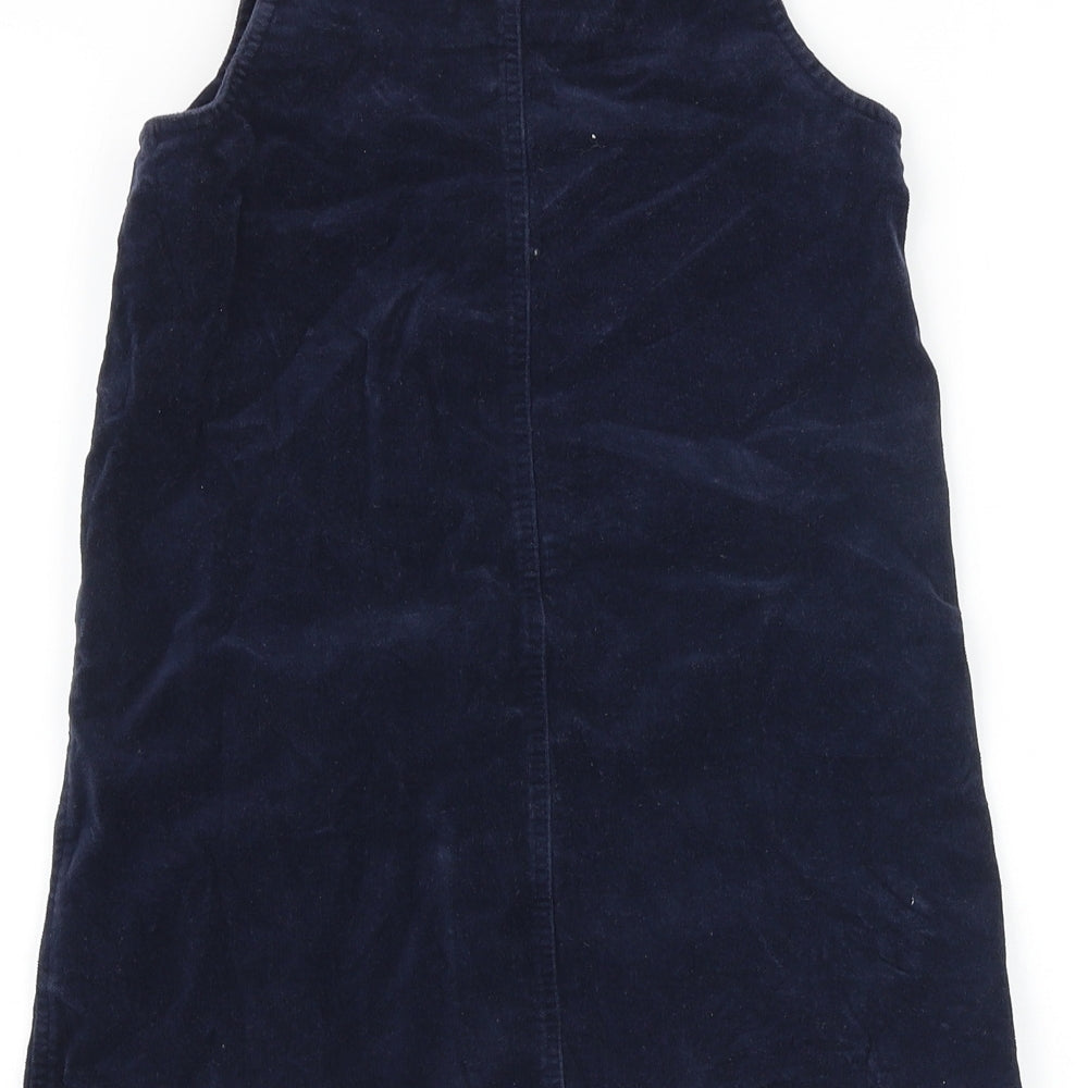 Marks and Spencer Girls Blue Cotton Pinafore/Dungaree Dress Size 8-9 Years Square Neck Buckle
