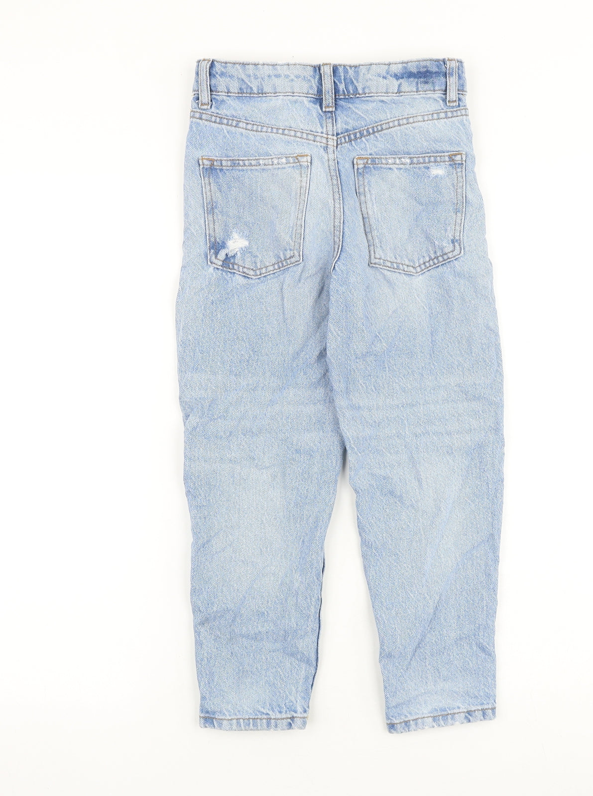 Denim & Co. Girls Blue Cotton Straight Jeans Size 7-8 Years Regular Zip - Distressed