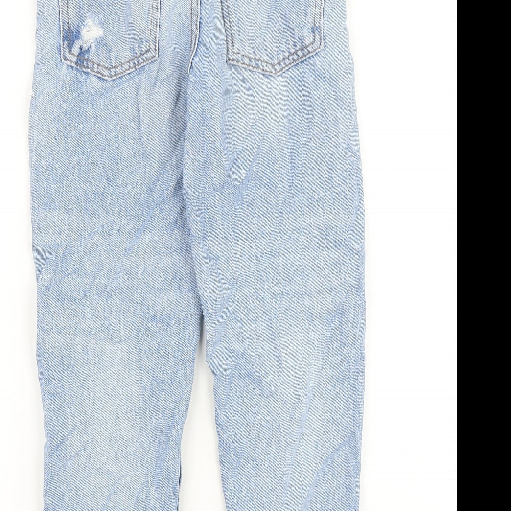 Denim & Co. Girls Blue Cotton Straight Jeans Size 7-8 Years Regular Zip - Distressed