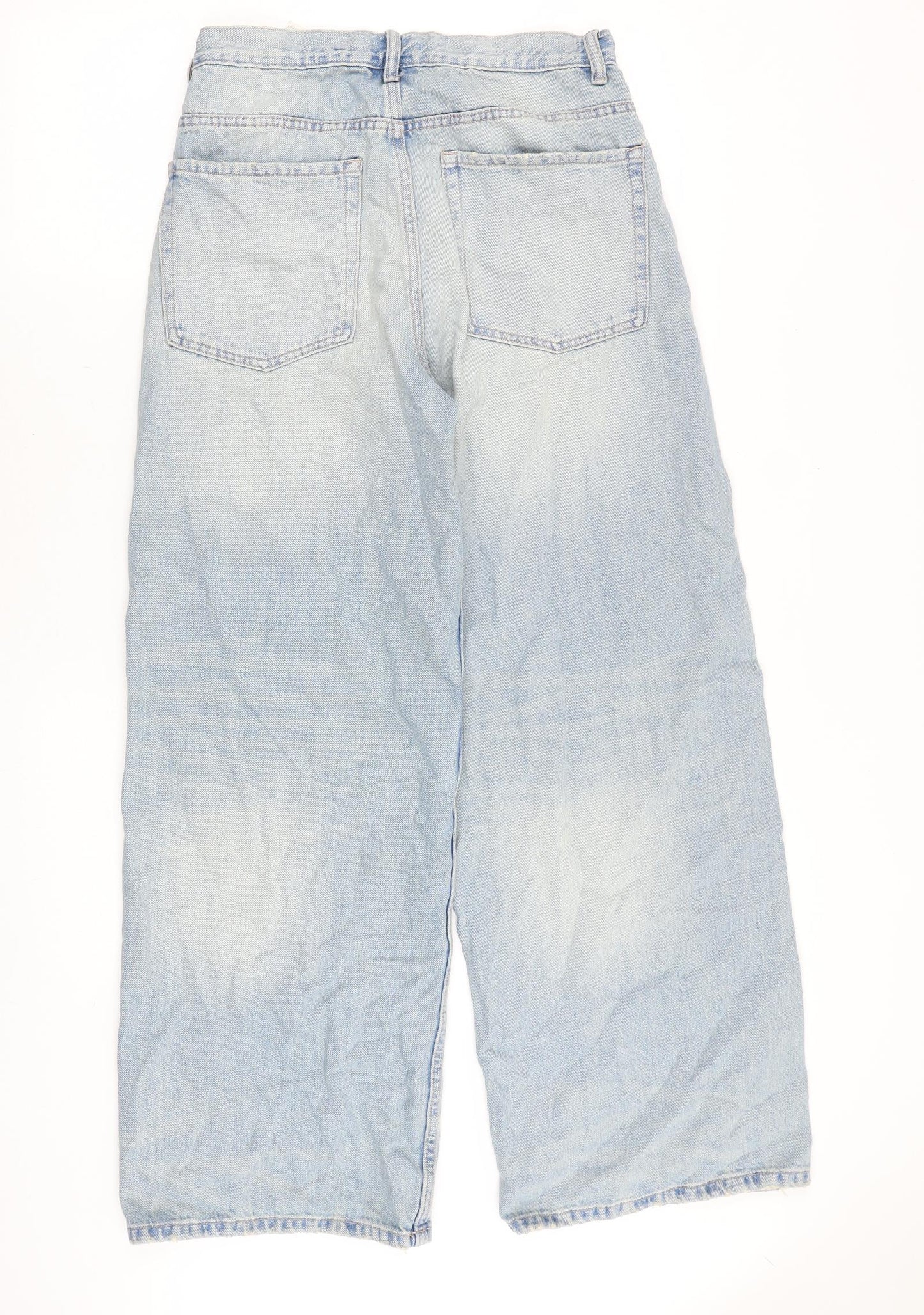 Zara Womens Blue Cotton Wide-Leg Jeans Size 8 Regular Zip