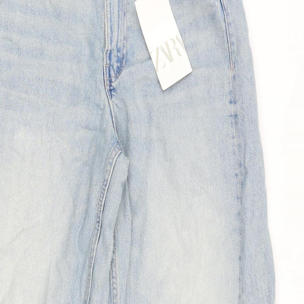 Zara Womens Blue Cotton Wide-Leg Jeans Size 8 Regular Zip