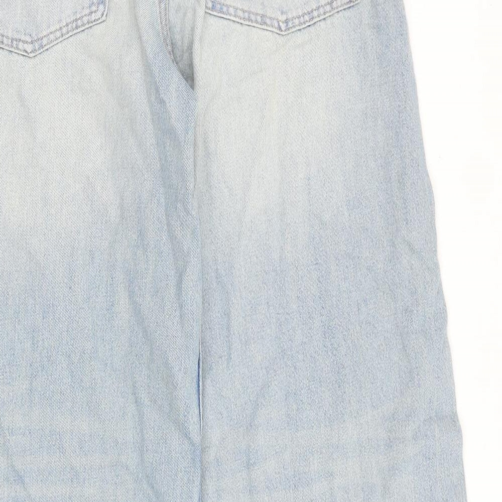 Zara Womens Blue Cotton Wide-Leg Jeans Size 8 Regular Zip