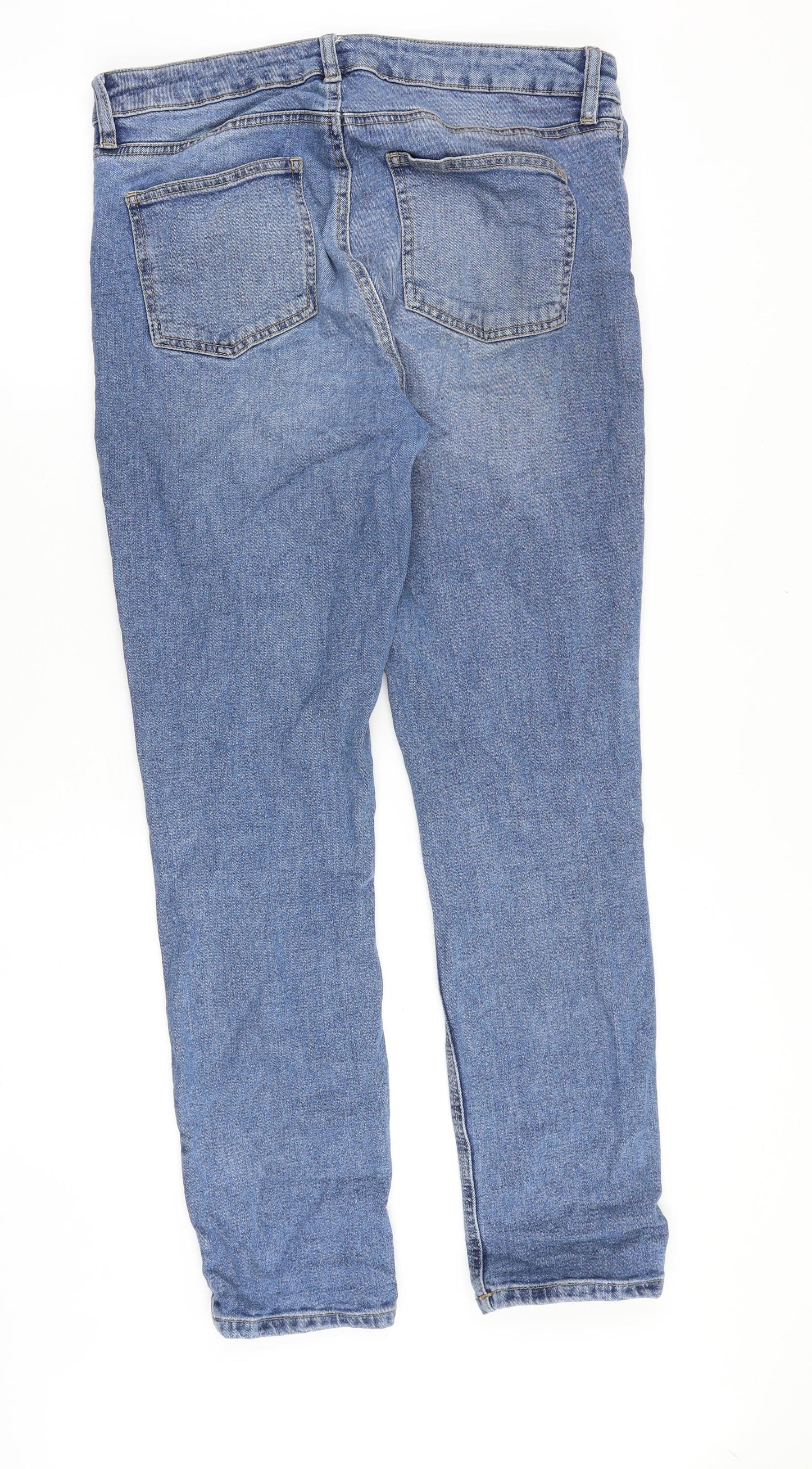 Warehouse Womens Blue Cotton Straight Jeans Size 14 Slim Zip