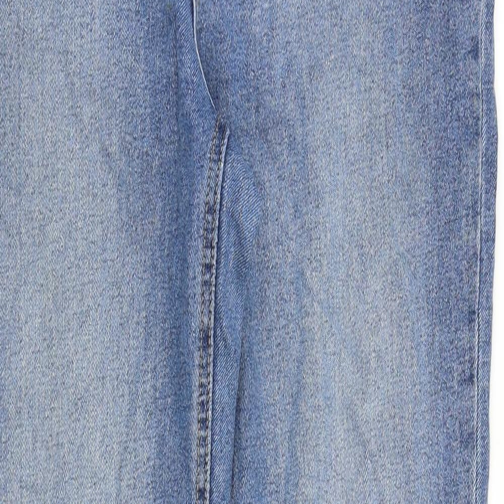Warehouse Womens Blue Cotton Straight Jeans Size 14 Slim Zip