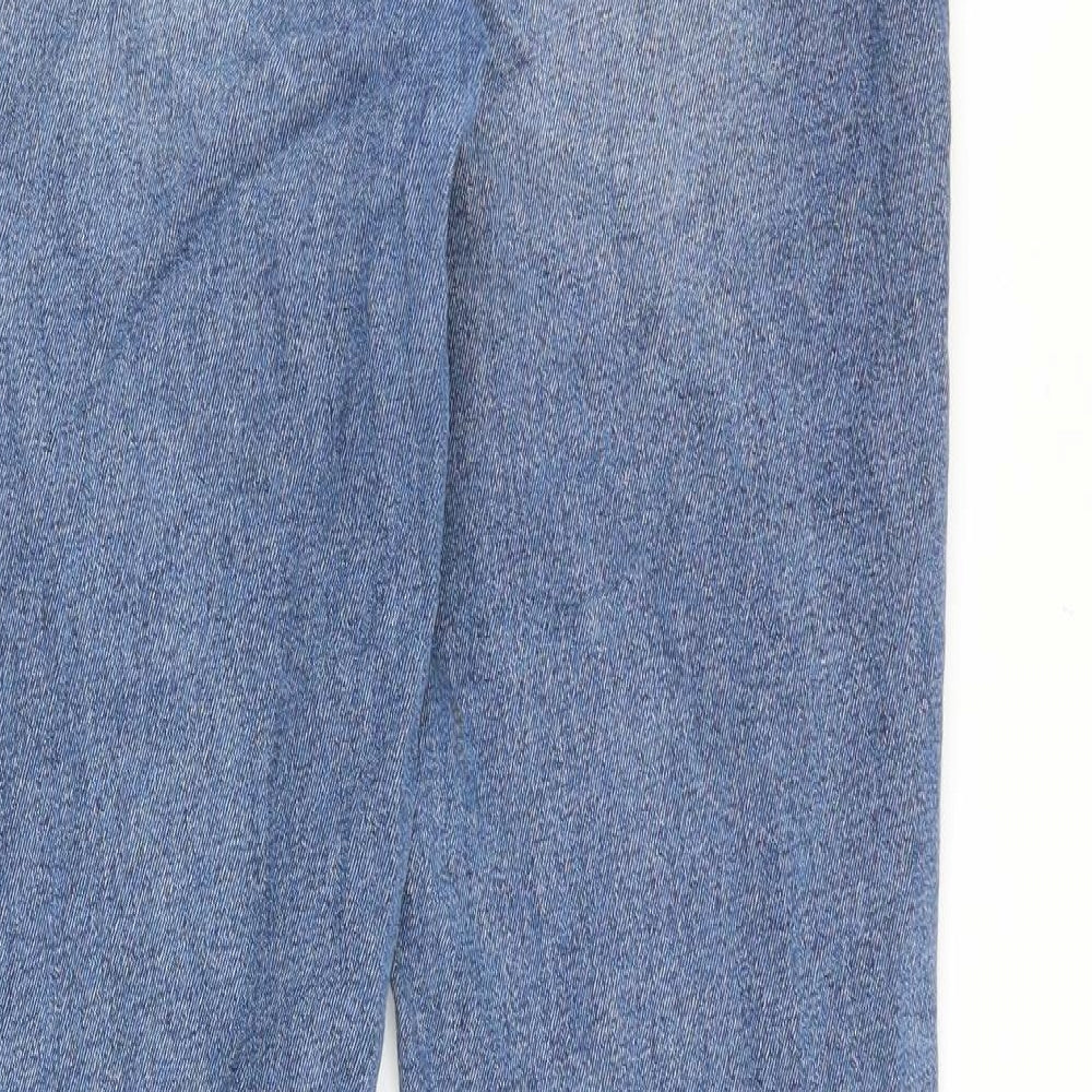 Warehouse Womens Blue Cotton Straight Jeans Size 14 Slim Zip