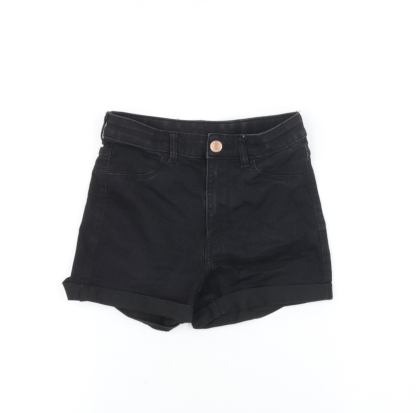 &Denim Girls Black Cotton Mom Shorts Size 8-9 Years Regular Zip