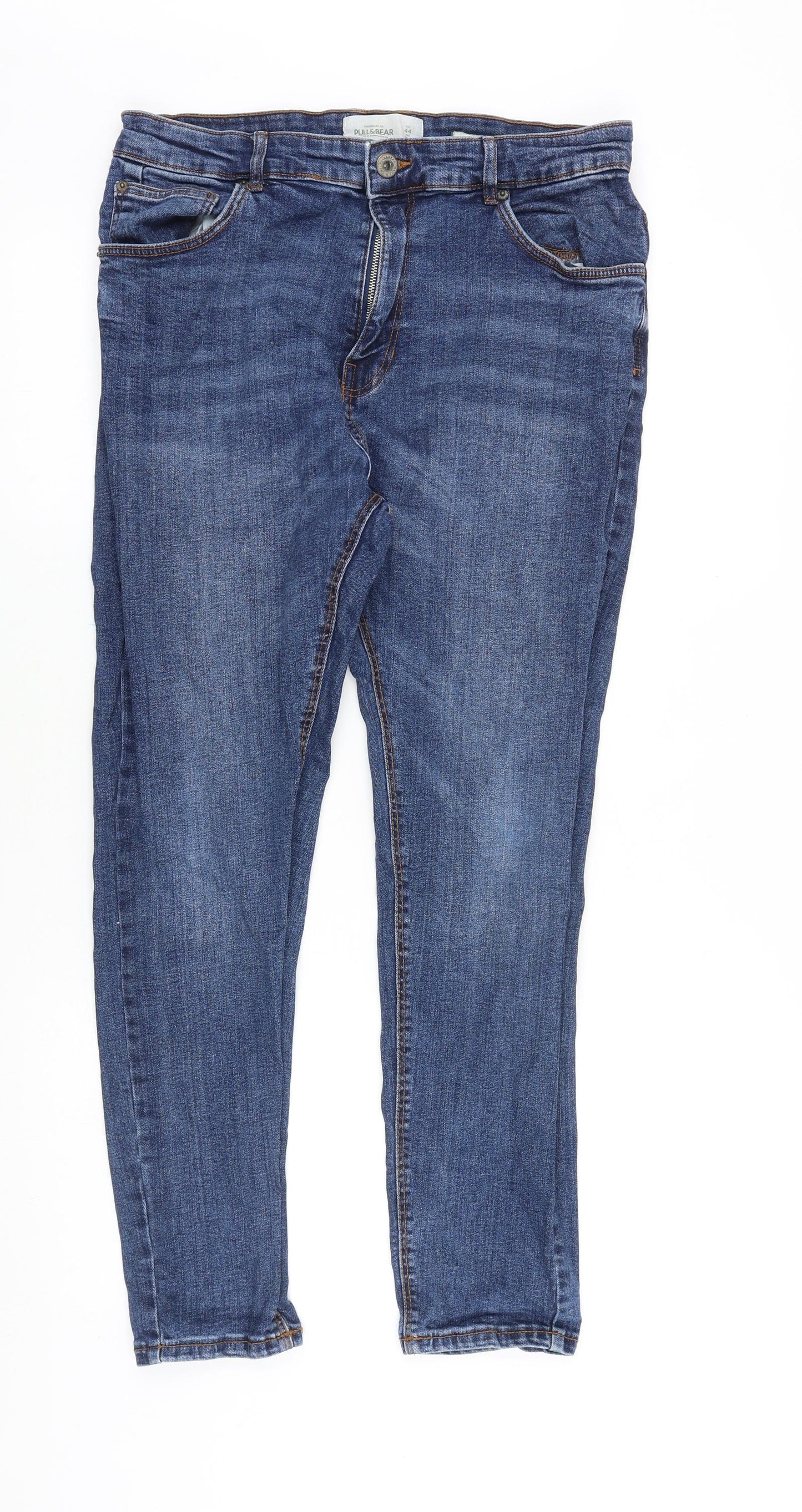 Pull&Bear Mens Blue Cotton Skinny Jeans Size 34 in Slim Zip