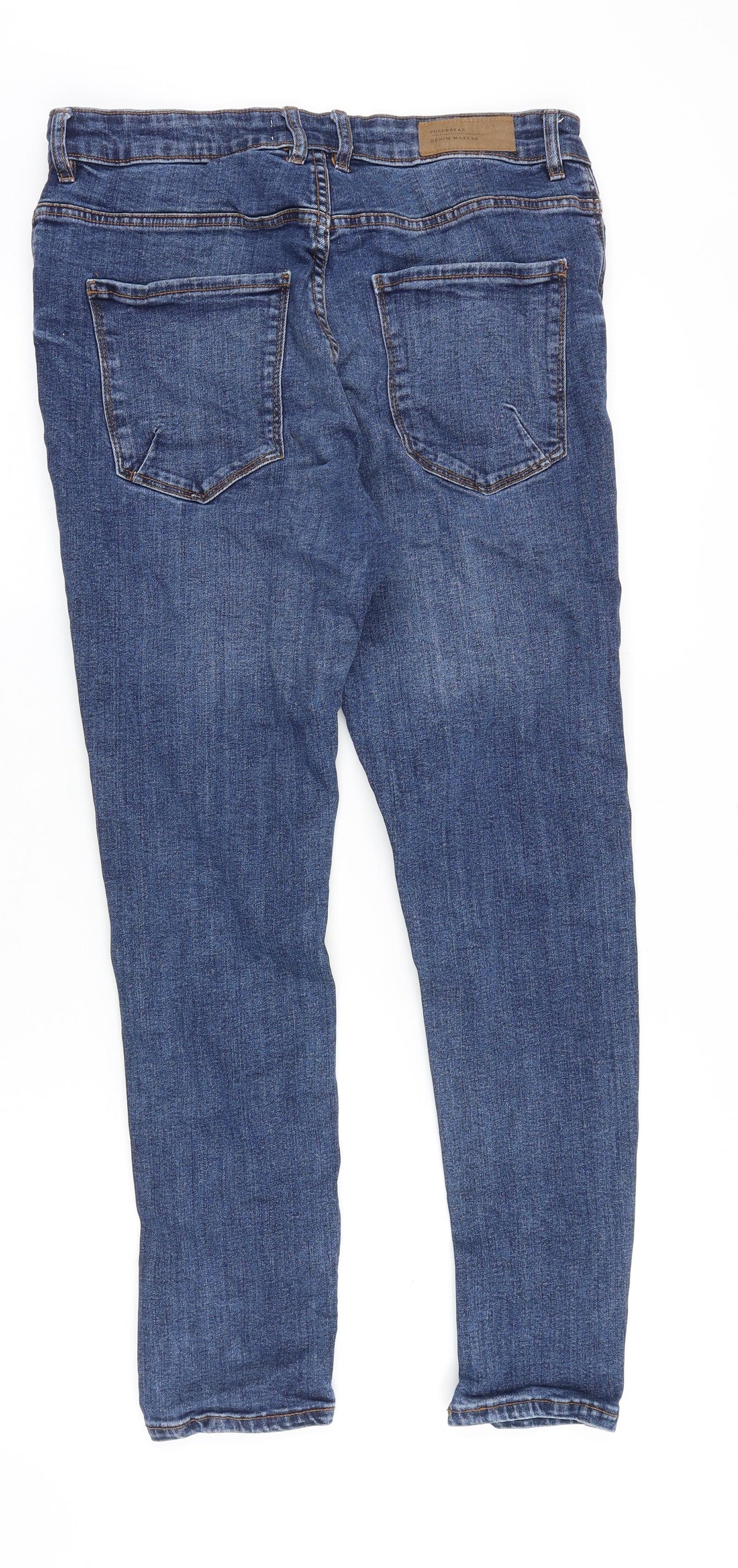 Pull&Bear Mens Blue Cotton Skinny Jeans Size 34 in Slim Zip