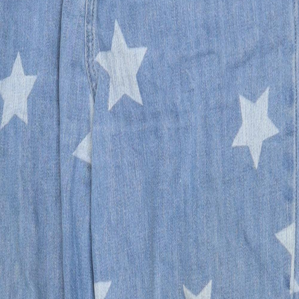 Violet Womens Blue Geometric Cotton Straight Jeans Size 12 Regular Zip - Star Pattern
