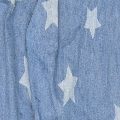Violet Womens Blue Geometric Cotton Straight Jeans Size 12 Regular Zip - Star Pattern
