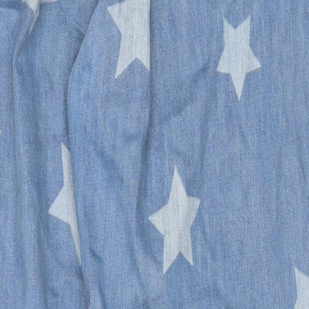 Violet Womens Blue Geometric Cotton Straight Jeans Size 12 Regular Zip - Star Pattern