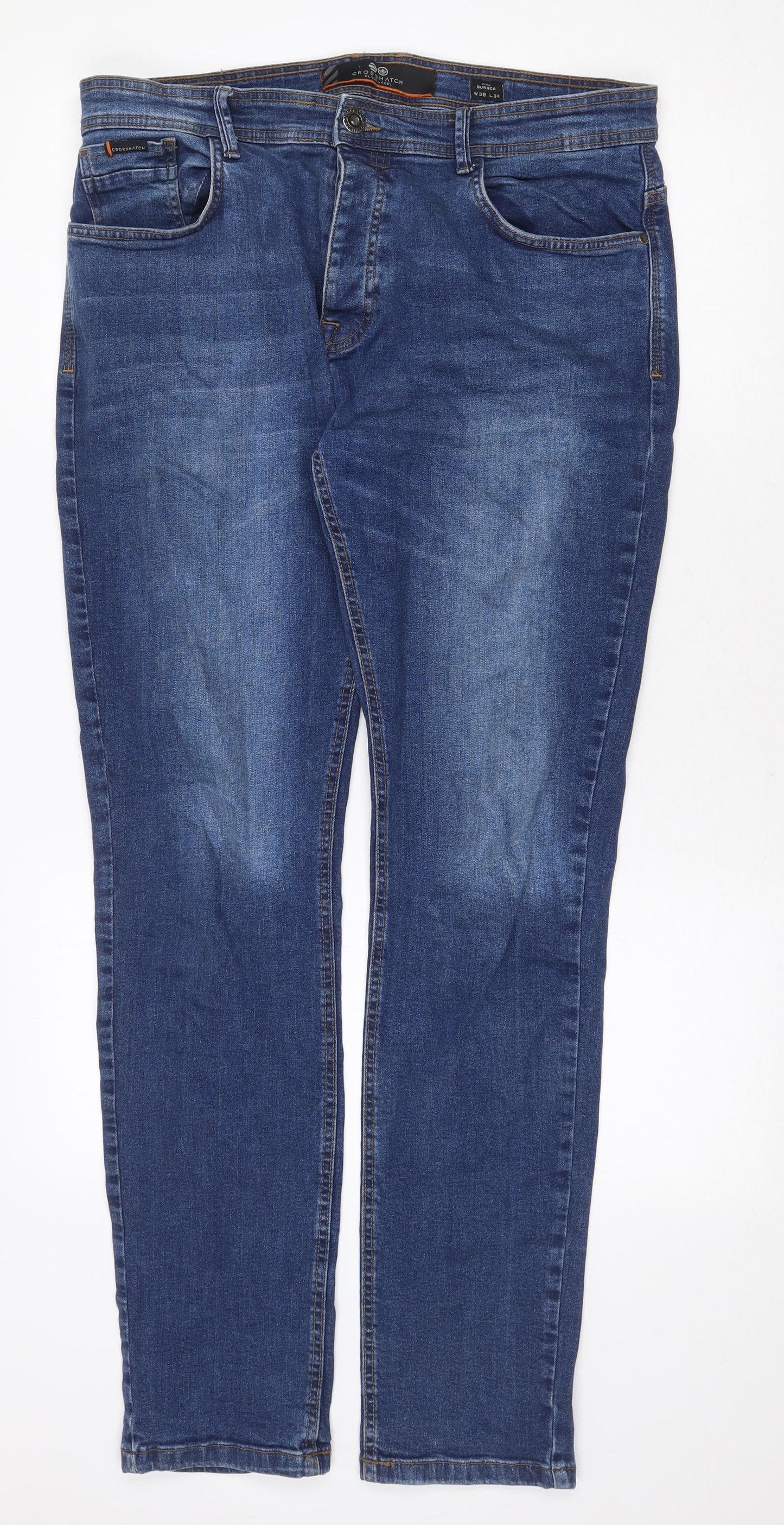 Crosshatch Mens Blue Cotton Skinny Jeans Size 38 in Regular Zip