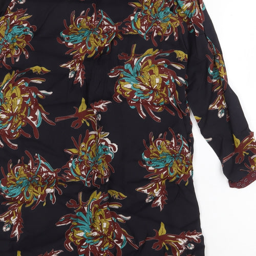 Individual Womens Black Geometric Viscose Shift Size M Round Neck Button
