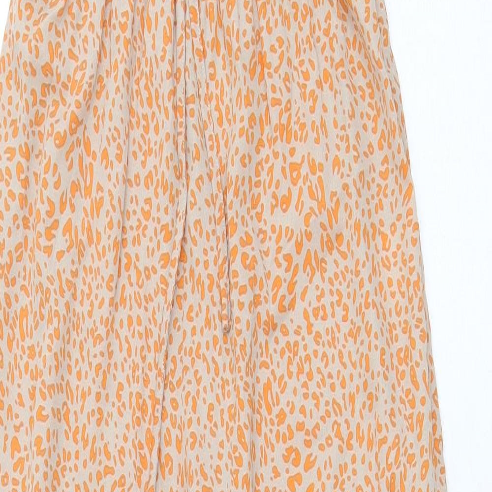 PRETTYLITTLETHING Womens Orange Animal Print Polyester Jumpsuit One-Piece Size L Pullover - Leopard print