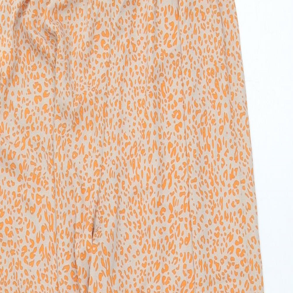 PRETTYLITTLETHING Womens Orange Animal Print Polyester Jumpsuit One-Piece Size L Pullover - Leopard print