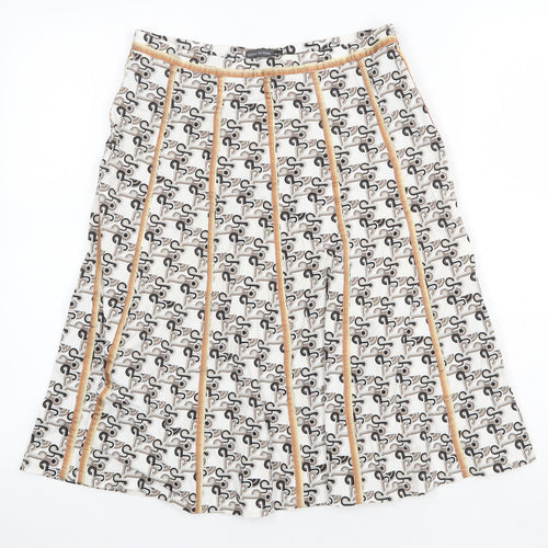 Barbara Initials Womens White Geometric Polyester Swing Skirt Size M Zip