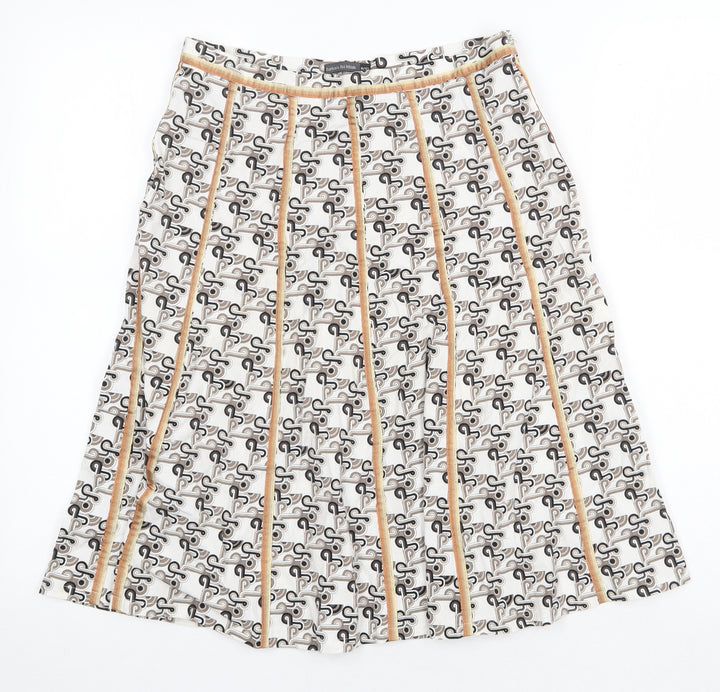 Barbara Initials Womens White Geometric Polyester Swing Skirt Size M Zip