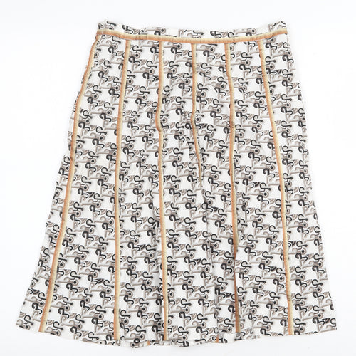 Barbara Initials Womens White Geometric Polyester Swing Skirt Size M Zip