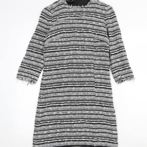 Mango Womens Grey Striped Acrylic Sheath Size XS Round Neck Zip