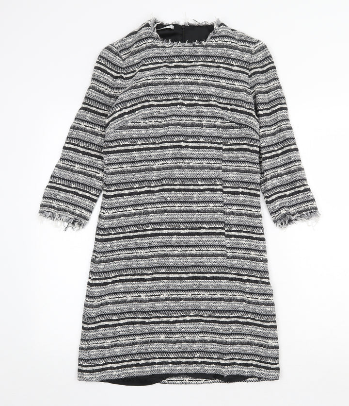 Mango Womens Grey Striped Acrylic Sheath Size XS Round Neck Zip