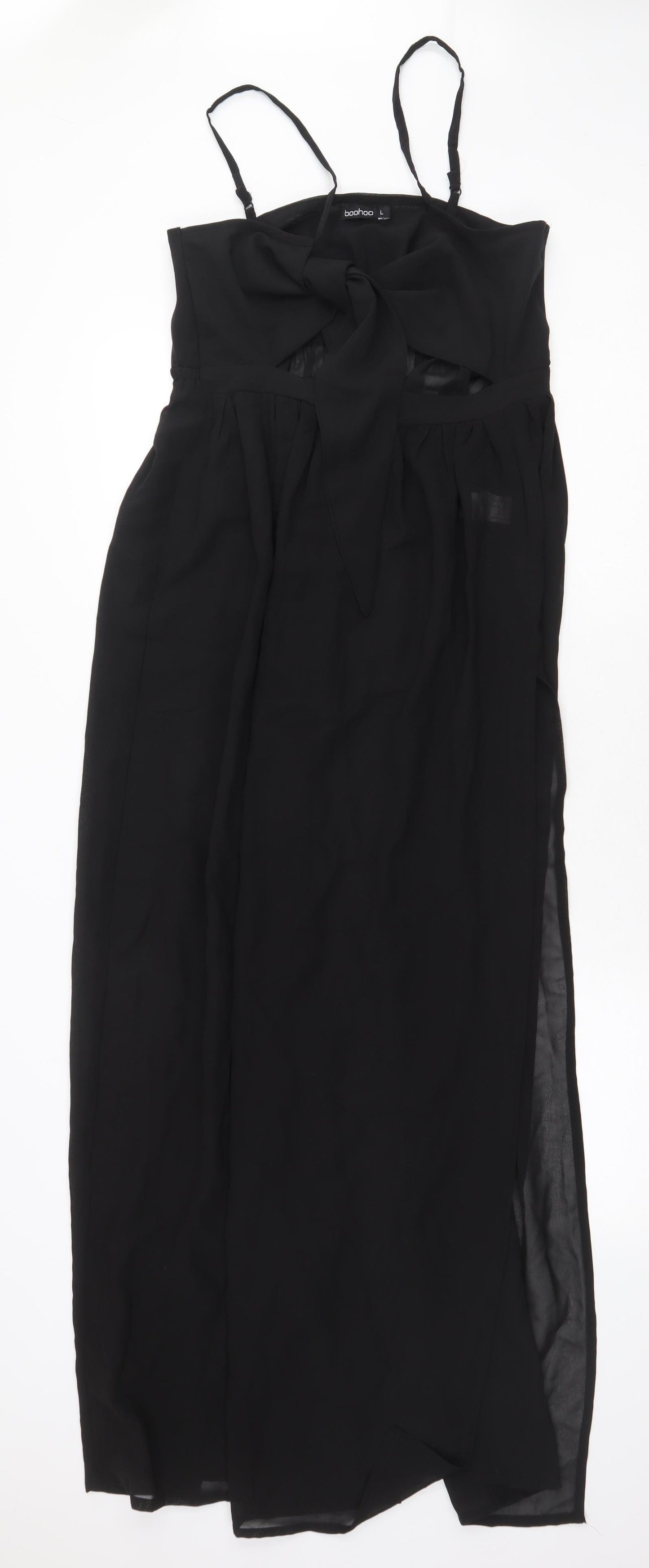 Boohoo Womens Black Polyester Maxi Size L Scoop Neck Tie