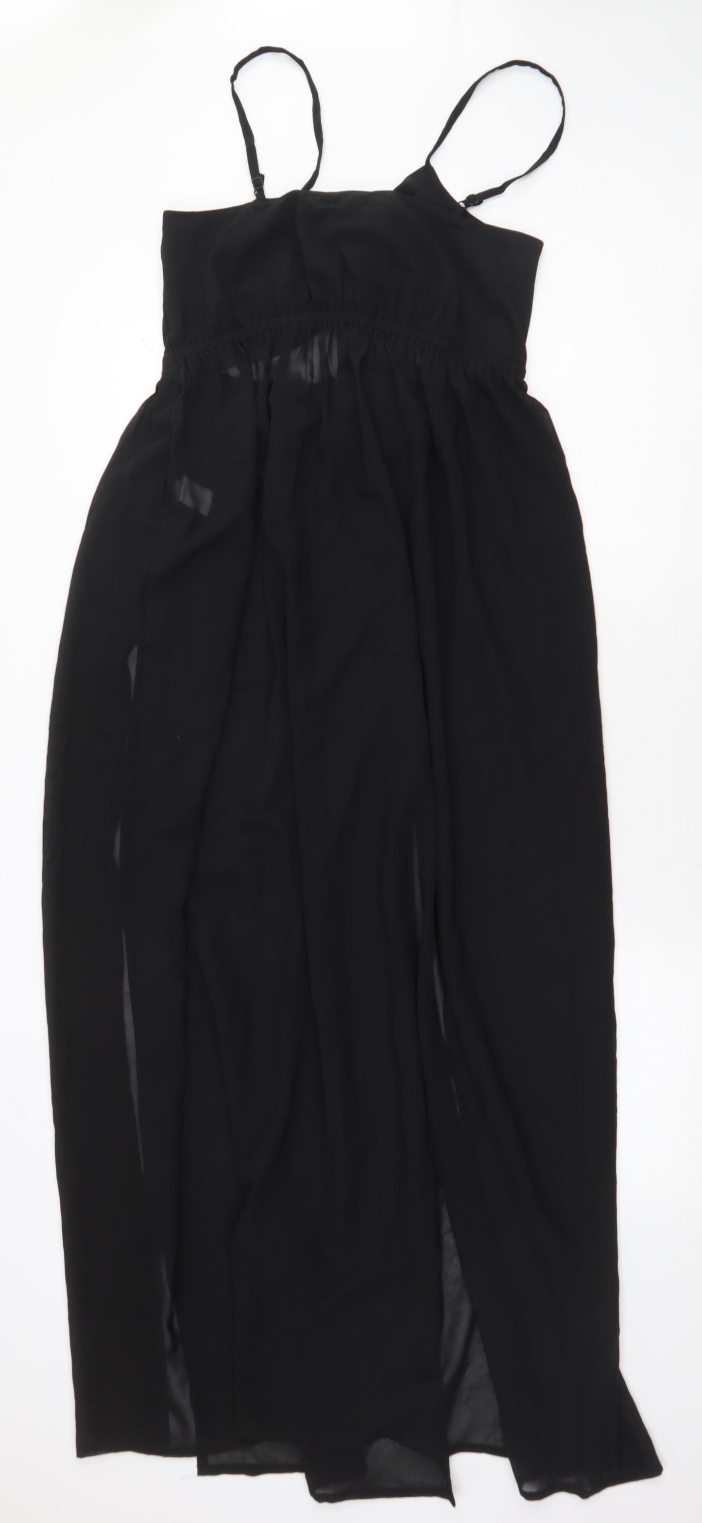 Boohoo Womens Black Polyester Maxi Size L Scoop Neck Tie